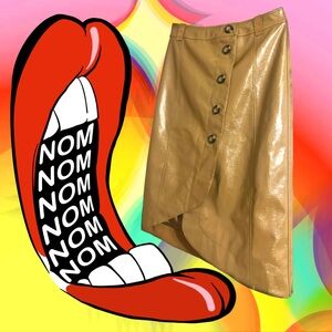 GANNI Asymmetric Patent Leather Wrap Midi Skirt in Camel Size EU 40 NWT